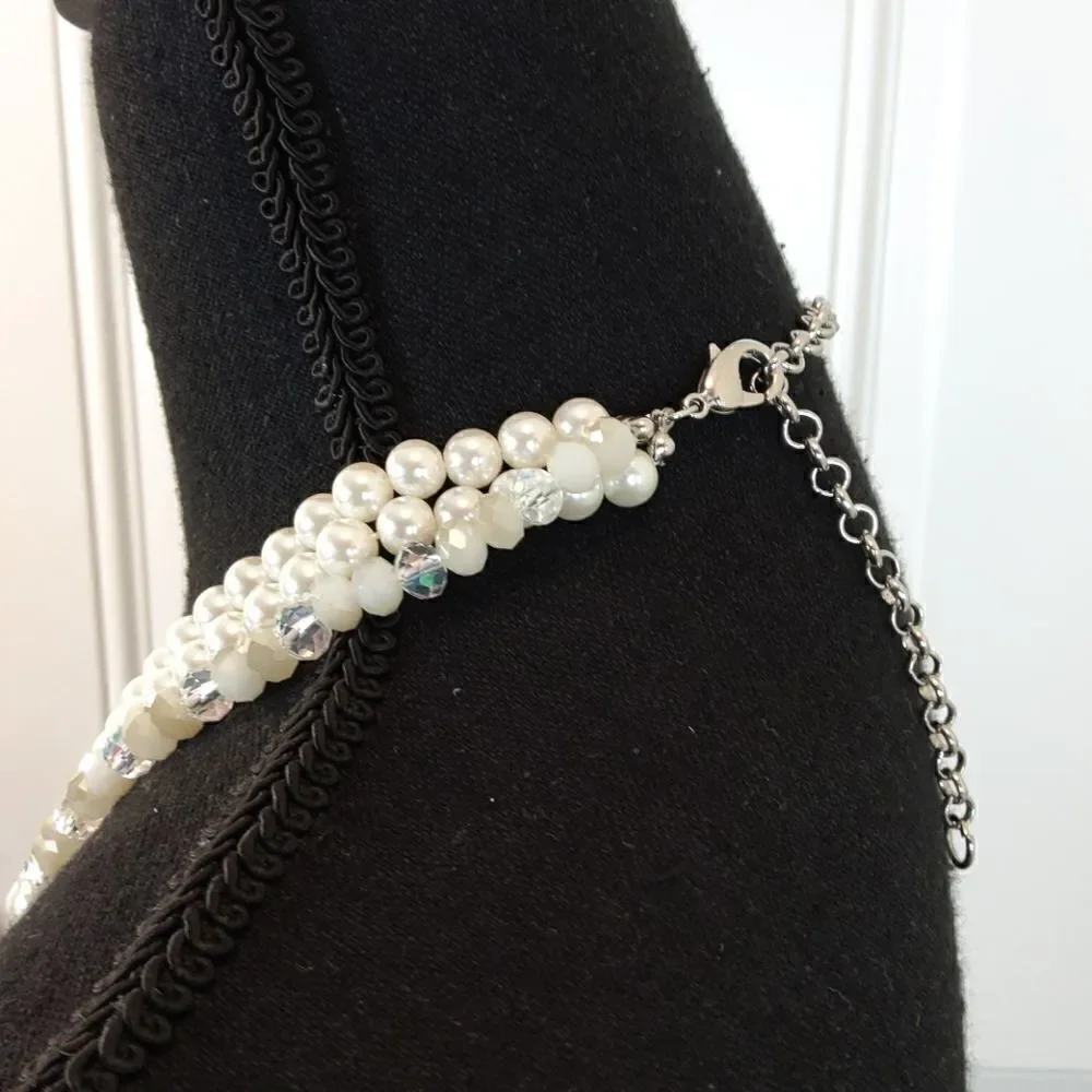 (3/$20) Faux Pearl 3 strand silver tone necklace